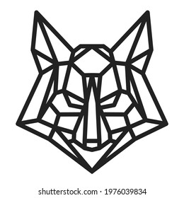 Silhouette of fox or wolf head from lines in monochrome geometric polygonal style isolated on white background. Modern graphic design element for label, print or poster. Vector art illustration.
