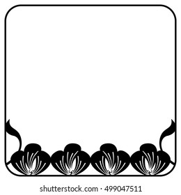 Silhouette frame with flowers. Vector clip art.
