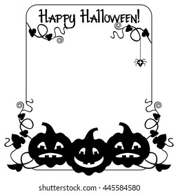 Silhouette frame with Halloween pumpkin and text "Happy Halloween!" Vector clip art.