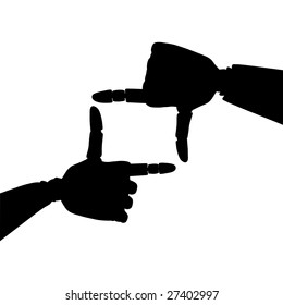 Silhouette of frame made of gold robotic hands