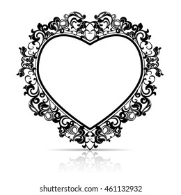 silhouette frame in the shape of heart for picture or photo with shadow on white background