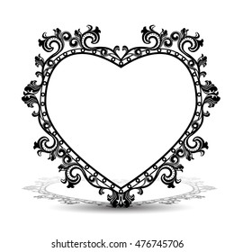 silhouette frame in the shape of heart for picture or photo with shadow on white background