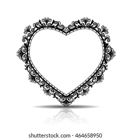 silhouette frame in the shape of heart with shadow on white background
