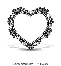 silhouette frame in the shape of heart with shadow on white background