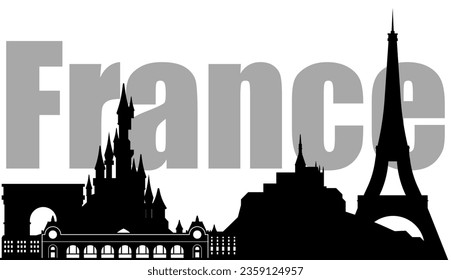 Silhouette of France landmarks, vector illustration.