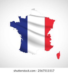 Silhouette of France map filled with the French flag design, symbolizing national pride, cultural heritage, and geographic identity.  
