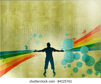 silhouette of freedom person on abstract background.