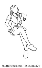 Silhouette of a freelancer girl, sketch of a sitting figure