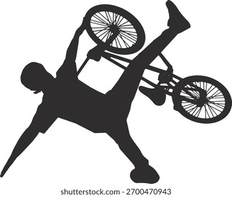 Silhouette of Freestyle Bmx. Vector Illustration on White Background.