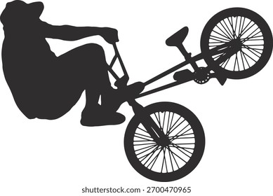Silhouette of Freestyle Bmx. Vector Illustration on White Background.