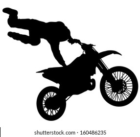 silhouette of a freestyle motocross rider on white background 