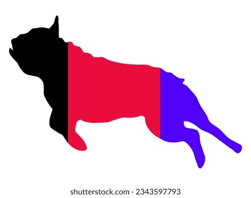 Silhouette de un salto de bulldog francés y bandera de Francia