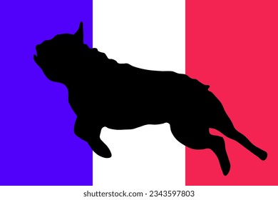 Silhouette de un salto de bulldog francés y bandera de Francia