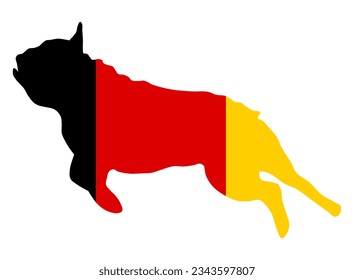 Silhouette de un salto de bulldog francés y bandera de la República de Alemania