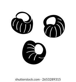 Silhouette French grape snails escargot on isolated background. Vector graphics of shell of molluscs, animals, food. Design element for logo, sign, wrapping, card. Illustration in flat style