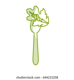 silhouette fresh leaf lettuce in the fork utensil