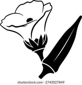 silhouette fresh okra vegetable and flower agriculture symbol vector design