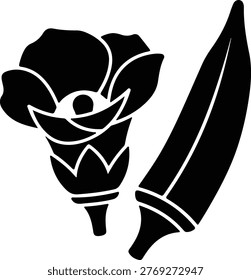 silhouette fresh okra vegetable pod and flower blossom vector design