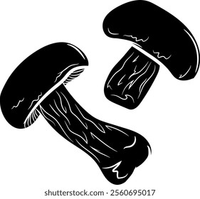 Silhouette of Fresh Porcini Mushroom (Boletus Edulis), a Nutritious Wild Mushroom Isolated on a Transparent Background for Culinary and Animal Feed Graphic Use