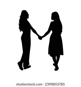 Silhouette friends holding hand together. friends silhouette. Vector silhouette of friends on white background. black silhouette friends isolated on white background. vector illustration.