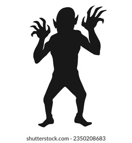 Silhouette frightening zombie sticker monochrome with resurrected dead man with sharp claws for Halloween greeting cards design vector illustration