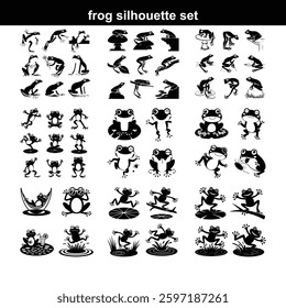 Silhouette Frog icon set collection frog logo with white background