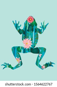 silhouette of frog with lake texture
