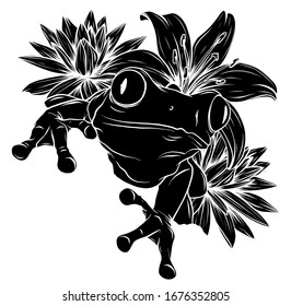 Silhouette frog on leaf vector illustration image