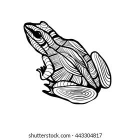 Silhouette of a frog with patterns, monochrome