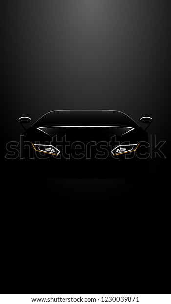 \
silhouette of the front of the car on a\
black background