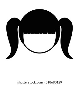 silhouette front face girl with pigtails