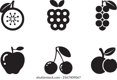 A silhouette fruit icon set