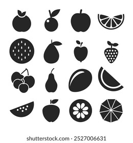  silhouette fruit vector icons set with bold shapes and smooth edges for modern design projects.
Silhouette fruit icon set in black vector style, ideal for logos, decorative elements, and graphics.
