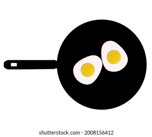 Silhouette of a frying pan with scrambled eggs isolated on a white background. Vector illustration