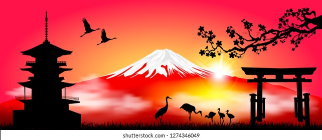 富士山 五重塔 桜 のイラスト素材 画像 ベクター画像 Shutterstock