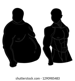 Silhouette of a full and athletic man. Excess weight.