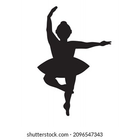 Silhouette of a full ballerina in a tutu standing in a pose.