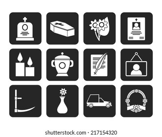 Silhouette funeral and burial icons - vector icon set