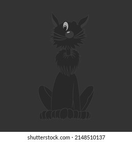 silhouette of a funny cat in the dark, peeps with one eye, cartoon