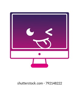 silhouette funny computer screen kawaii cartoon