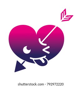 silhouette funny heart with arrow kawaii character