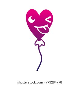 silhouette funny heart balloon kawaii cartoon