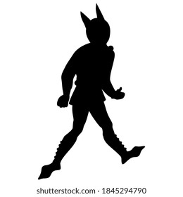 Silhouette of funny medieval man in jester carnival costume. 