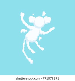 Silhouette of funny monkey with long tail. Fluffy cloud in shape of animal. Flat vector design for print, children s story book or toy store