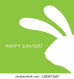 Silhouette of funny rabbit and text Happy Easter! Square greeting card. Simple vector illustration.