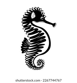 Silhouette of funny seahorse cartoon. Marine dweller. Concept of sea and ocean life. Vector illustration