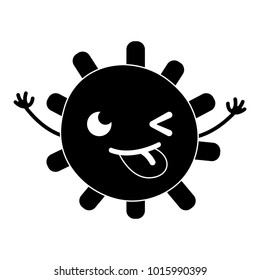 silhouette funny sun with lights ray kawaii