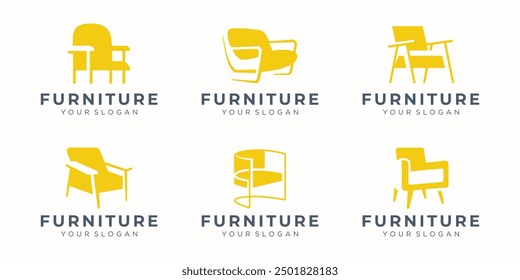 Silhouette Muebles Silla Logotipo Diseño Inspiración de Paquete.