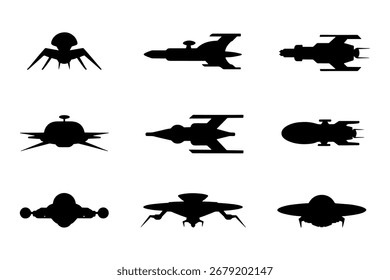 Silueta de las futuras naves espaciales futuristas alienígenas o humanas  