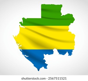 Silhouette of Gabon map filled with the Gabonese flag design, symbolizing national pride, cultural heritage, and geographic identity.  
